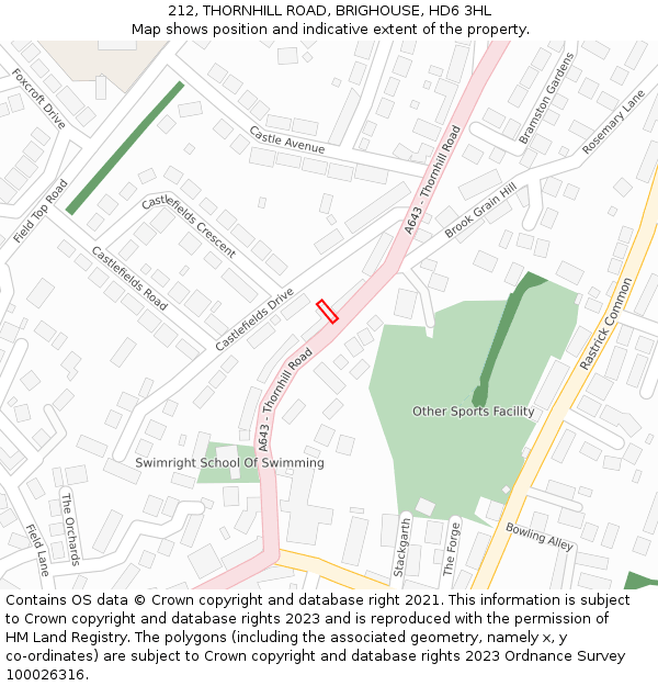 212, THORNHILL ROAD, BRIGHOUSE, HD6 3HL: Location map and indicative extent of plot