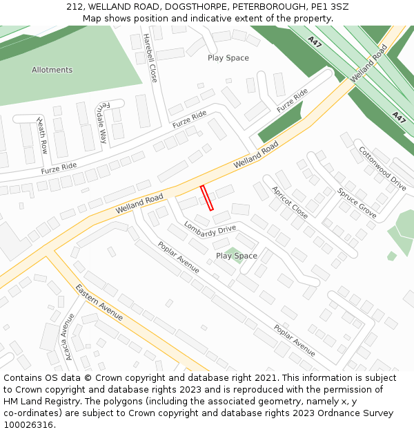 212, WELLAND ROAD, DOGSTHORPE, PETERBOROUGH, PE1 3SZ: Location map and indicative extent of plot