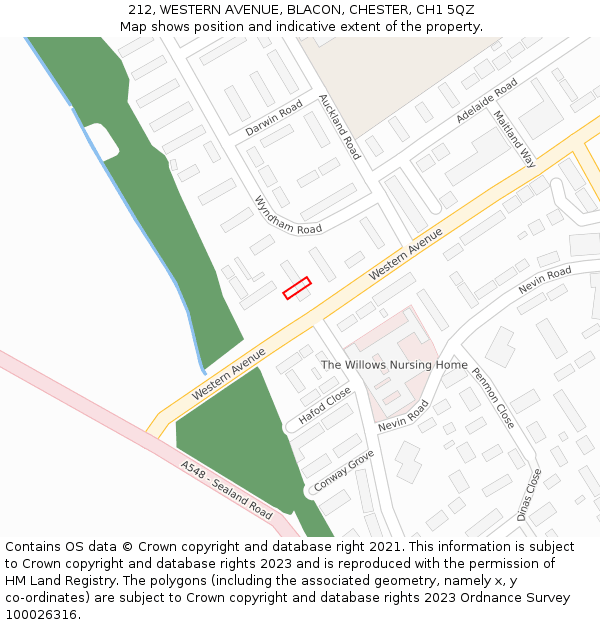 212, WESTERN AVENUE, BLACON, CHESTER, CH1 5QZ: Location map and indicative extent of plot