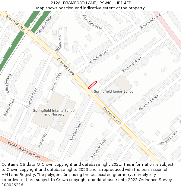 212A, BRAMFORD LANE, IPSWICH, IP1 4EP: Location map and indicative extent of plot