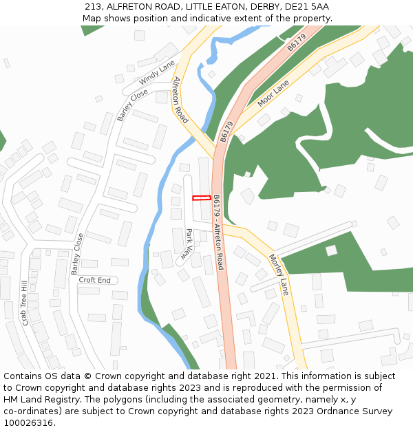 213, ALFRETON ROAD, LITTLE EATON, DERBY, DE21 5AA: Location map and indicative extent of plot