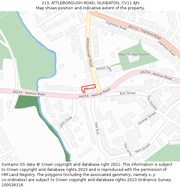 213, ATTLEBOROUGH ROAD, NUNEATON, CV11 4JN: Location map and indicative extent of plot