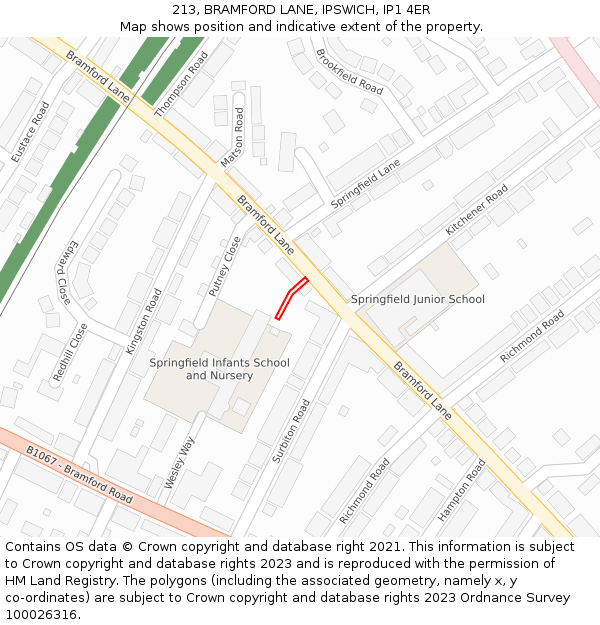 213, BRAMFORD LANE, IPSWICH, IP1 4ER: Location map and indicative extent of plot