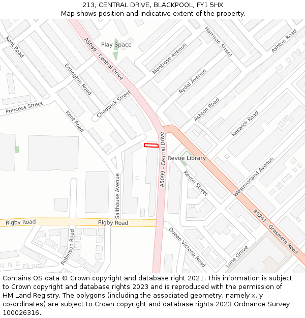 213, CENTRAL DRIVE, BLACKPOOL, FY1 5HX: Location map and indicative extent of plot