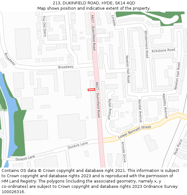 213, DUKINFIELD ROAD, HYDE, SK14 4QD: Location map and indicative extent of plot