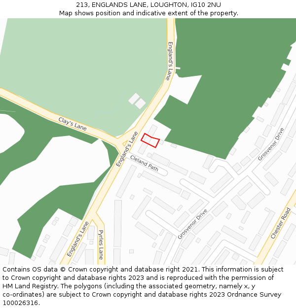 213, ENGLANDS LANE, LOUGHTON, IG10 2NU: Location map and indicative extent of plot