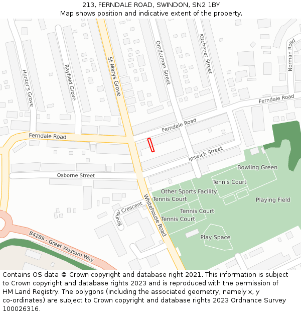 213, FERNDALE ROAD, SWINDON, SN2 1BY: Location map and indicative extent of plot