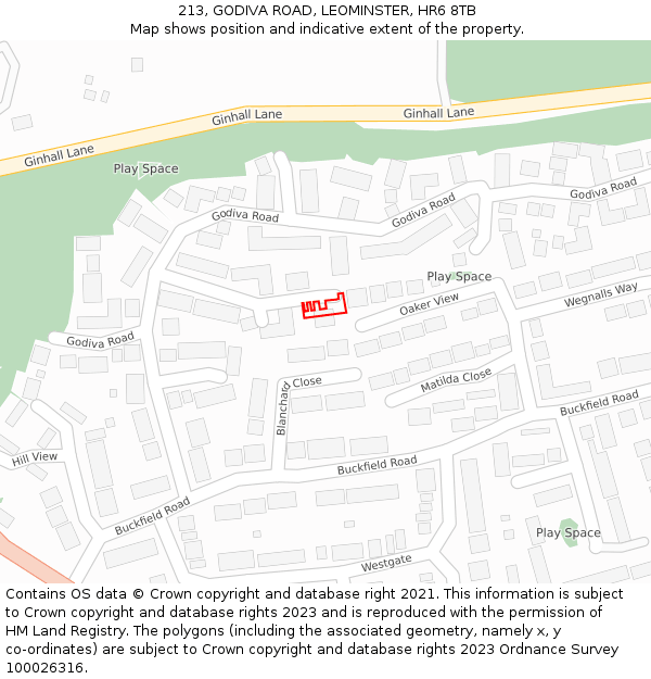 213, GODIVA ROAD, LEOMINSTER, HR6 8TB: Location map and indicative extent of plot