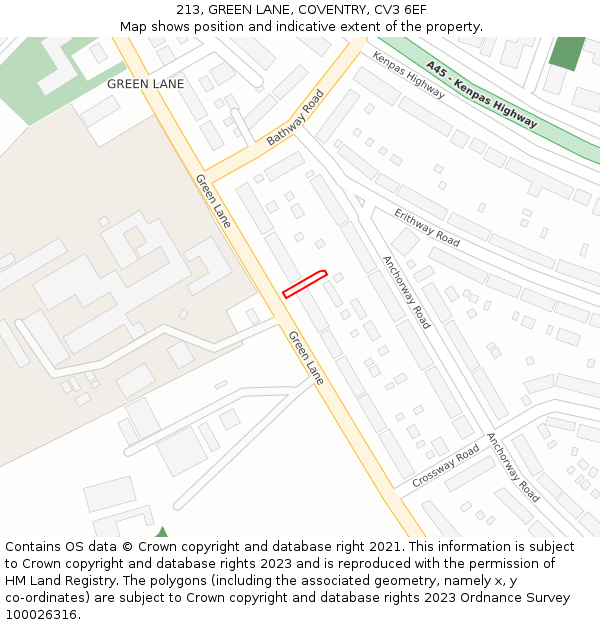 213, GREEN LANE, COVENTRY, CV3 6EF: Location map and indicative extent of plot