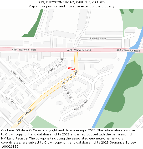 213, GREYSTONE ROAD, CARLISLE, CA1 2BY: Location map and indicative extent of plot