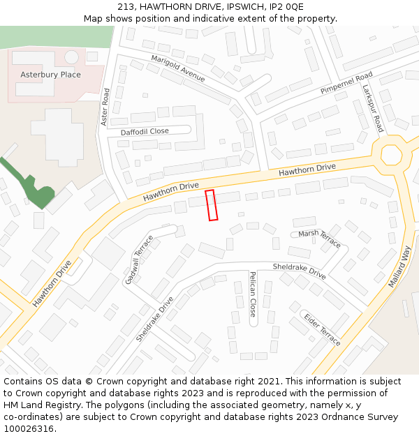 213, HAWTHORN DRIVE, IPSWICH, IP2 0QE: Location map and indicative extent of plot