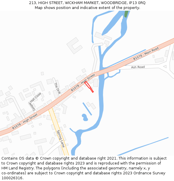 213, HIGH STREET, WICKHAM MARKET, WOODBRIDGE, IP13 0RQ: Location map and indicative extent of plot