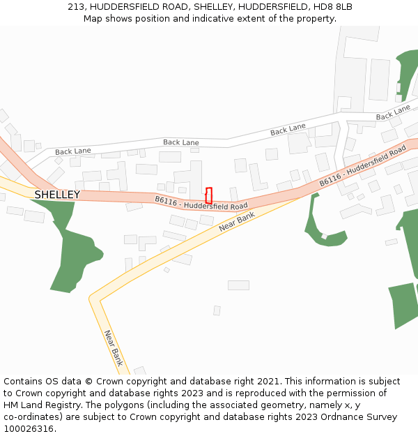 213, HUDDERSFIELD ROAD, SHELLEY, HUDDERSFIELD, HD8 8LB: Location map and indicative extent of plot