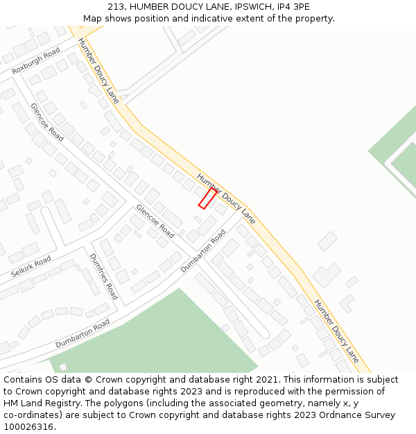 213, HUMBER DOUCY LANE, IPSWICH, IP4 3PE: Location map and indicative extent of plot