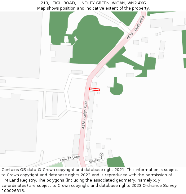 213, LEIGH ROAD, HINDLEY GREEN, WIGAN, WN2 4XG: Location map and indicative extent of plot