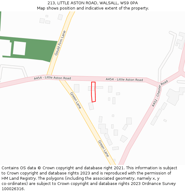 213, LITTLE ASTON ROAD, WALSALL, WS9 0PA: Location map and indicative extent of plot