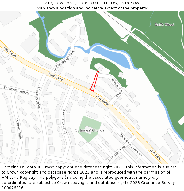 213, LOW LANE, HORSFORTH, LEEDS, LS18 5QW: Location map and indicative extent of plot