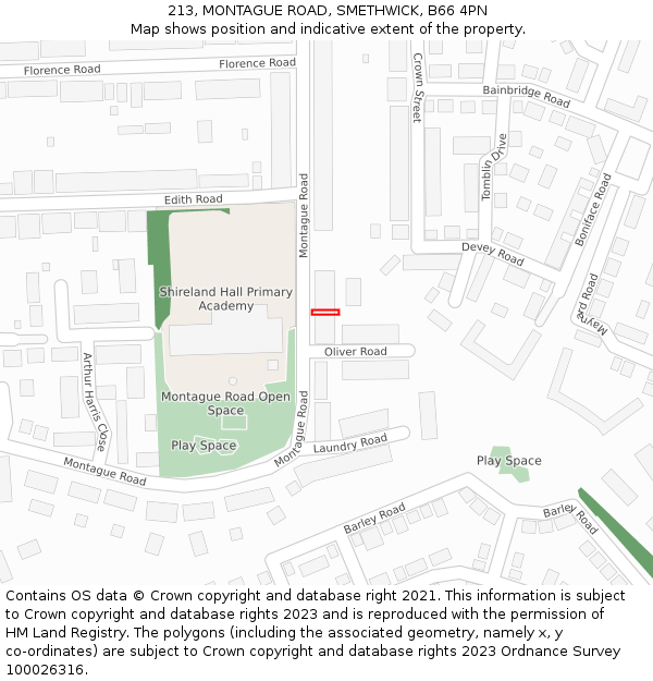 213, MONTAGUE ROAD, SMETHWICK, B66 4PN: Location map and indicative extent of plot