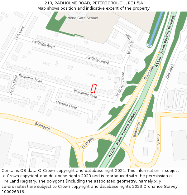 213, PADHOLME ROAD, PETERBOROUGH, PE1 5JA: Location map and indicative extent of plot