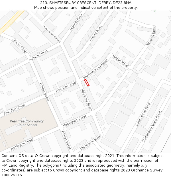 213, SHAFTESBURY CRESCENT, DERBY, DE23 8NA: Location map and indicative extent of plot