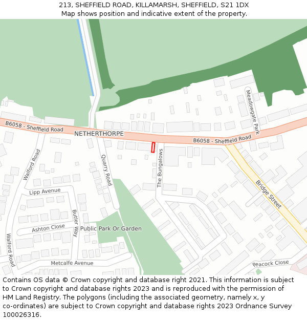 213, SHEFFIELD ROAD, KILLAMARSH, SHEFFIELD, S21 1DX: Location map and indicative extent of plot
