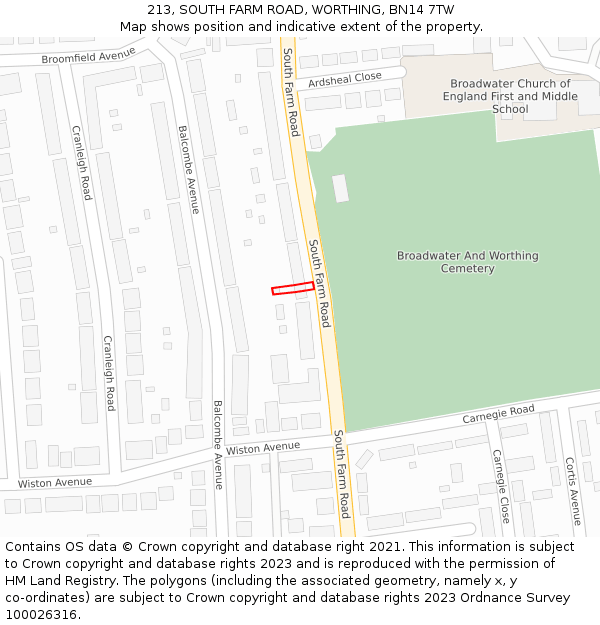 213, SOUTH FARM ROAD, WORTHING, BN14 7TW: Location map and indicative extent of plot