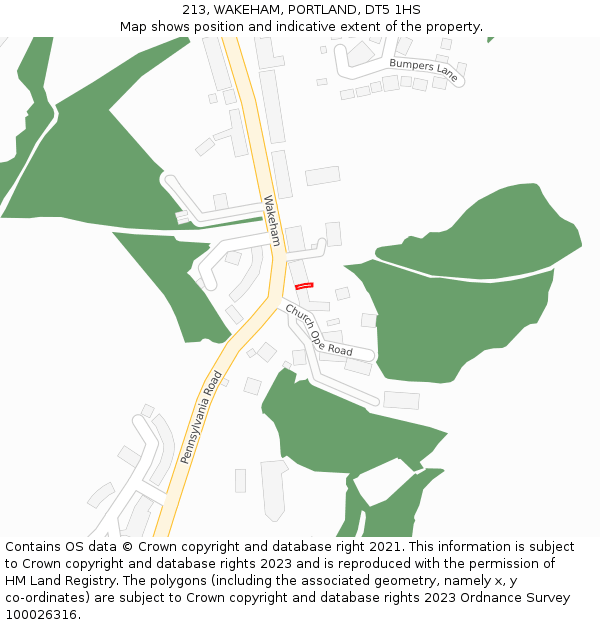 213, WAKEHAM, PORTLAND, DT5 1HS: Location map and indicative extent of plot