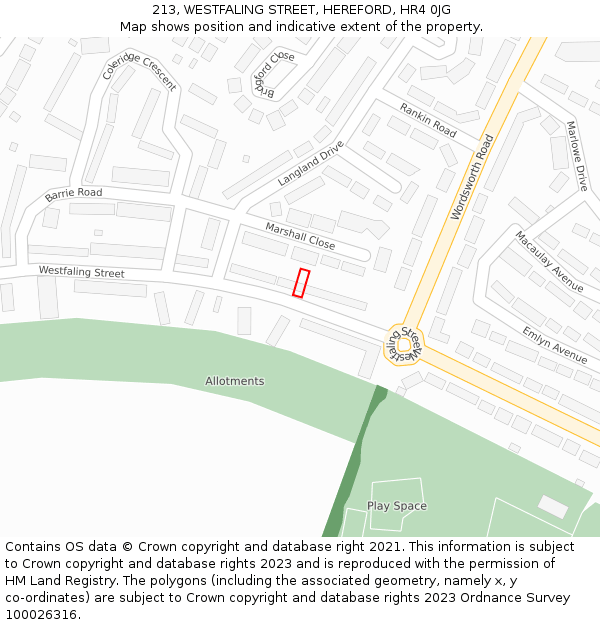 213, WESTFALING STREET, HEREFORD, HR4 0JG: Location map and indicative extent of plot