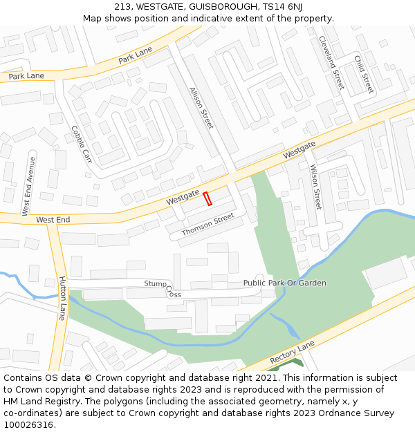 213, WESTGATE, GUISBOROUGH, TS14 6NJ: Location map and indicative extent of plot