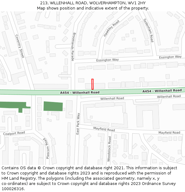 213, WILLENHALL ROAD, WOLVERHAMPTON, WV1 2HY: Location map and indicative extent of plot