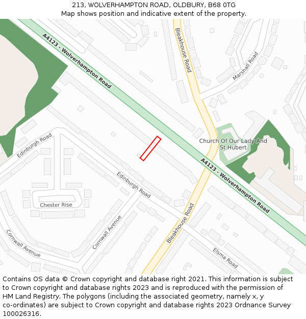 213, WOLVERHAMPTON ROAD, OLDBURY, B68 0TG: Location map and indicative extent of plot