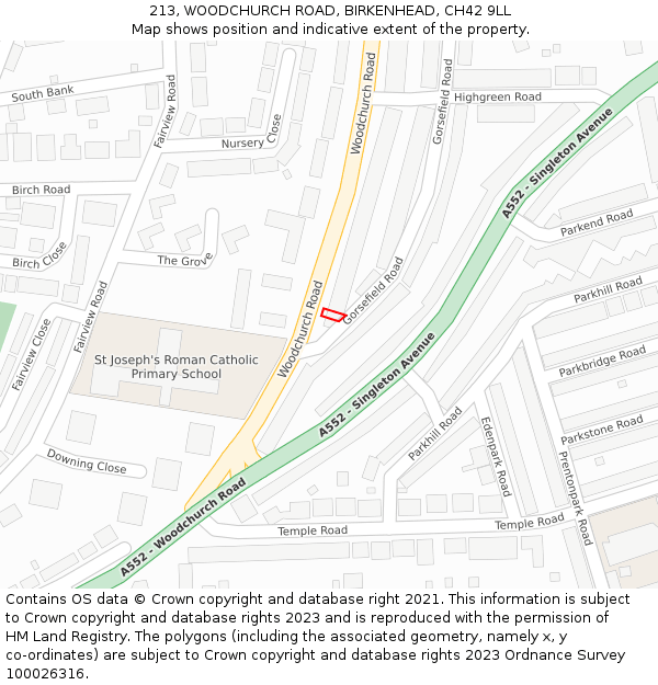 213, WOODCHURCH ROAD, BIRKENHEAD, CH42 9LL: Location map and indicative extent of plot