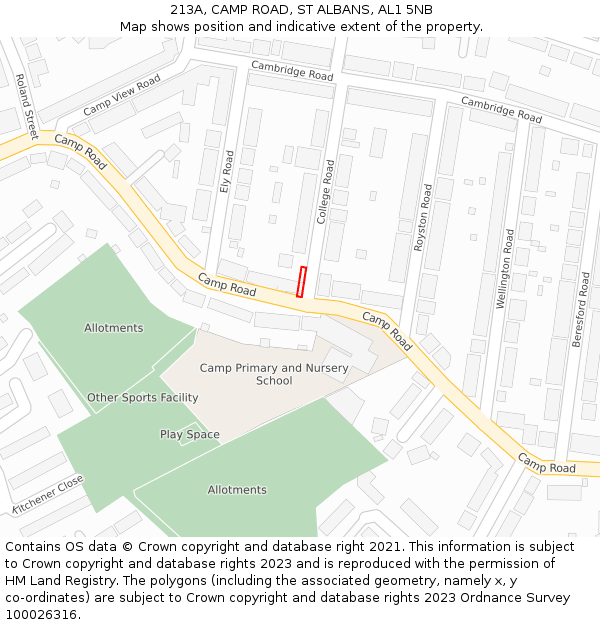 213A, CAMP ROAD, ST ALBANS, AL1 5NB: Location map and indicative extent of plot