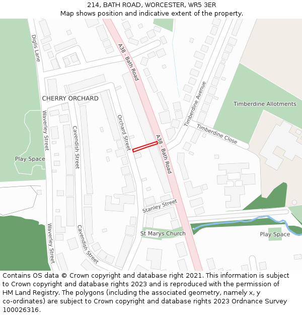 214, BATH ROAD, WORCESTER, WR5 3ER: Location map and indicative extent of plot