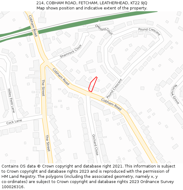 214, COBHAM ROAD, FETCHAM, LEATHERHEAD, KT22 9JQ: Location map and indicative extent of plot