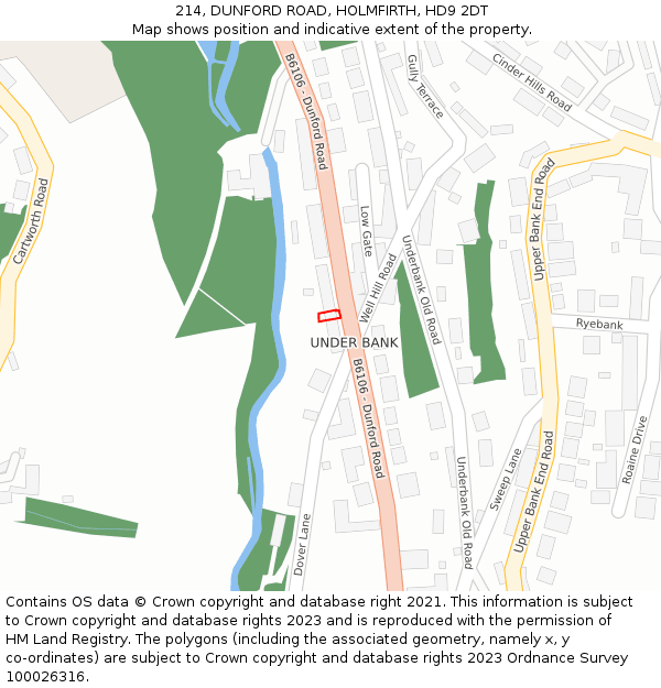 214, DUNFORD ROAD, HOLMFIRTH, HD9 2DT: Location map and indicative extent of plot