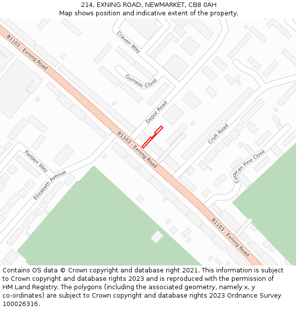 214, EXNING ROAD, NEWMARKET, CB8 0AH: Location map and indicative extent of plot