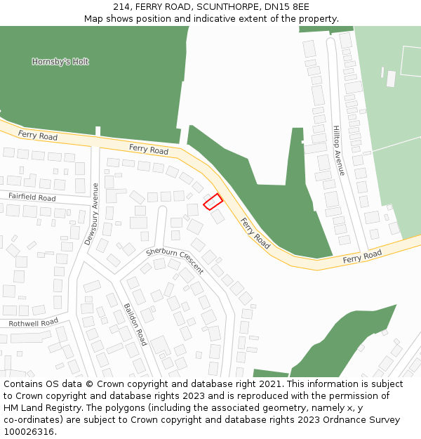 214, FERRY ROAD, SCUNTHORPE, DN15 8EE: Location map and indicative extent of plot