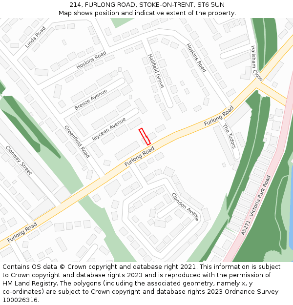 214, FURLONG ROAD, STOKE-ON-TRENT, ST6 5UN: Location map and indicative extent of plot