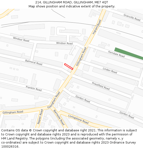 214, GILLINGHAM ROAD, GILLINGHAM, ME7 4QT: Location map and indicative extent of plot