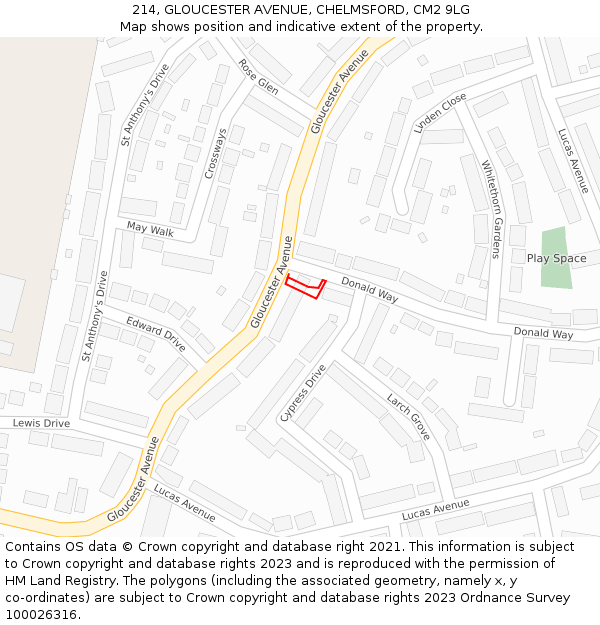 214, GLOUCESTER AVENUE, CHELMSFORD, CM2 9LG: Location map and indicative extent of plot