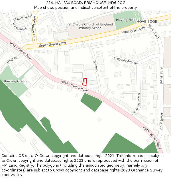 214, HALIFAX ROAD, BRIGHOUSE, HD6 2QG: Location map and indicative extent of plot