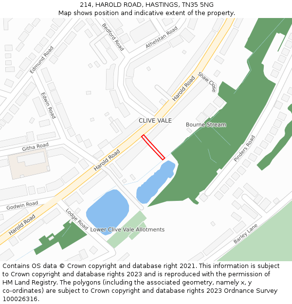 214, HAROLD ROAD, HASTINGS, TN35 5NG: Location map and indicative extent of plot