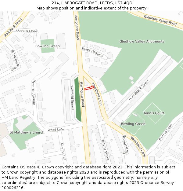 214, HARROGATE ROAD, LEEDS, LS7 4QD: Location map and indicative extent of plot