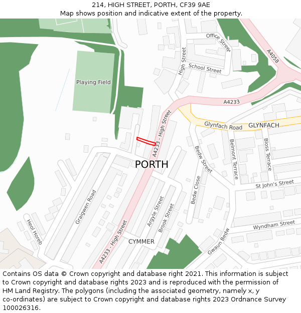214, HIGH STREET, PORTH, CF39 9AE: Location map and indicative extent of plot