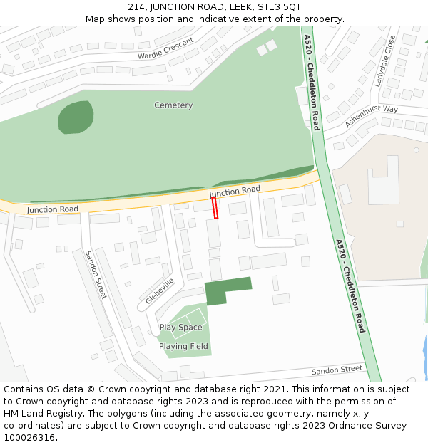 214, JUNCTION ROAD, LEEK, ST13 5QT: Location map and indicative extent of plot