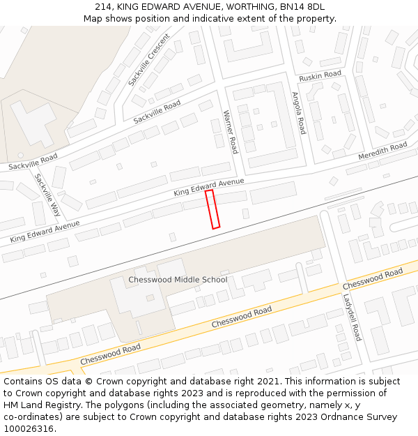 214, KING EDWARD AVENUE, WORTHING, BN14 8DL: Location map and indicative extent of plot