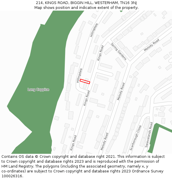 214, KINGS ROAD, BIGGIN HILL, WESTERHAM, TN16 3NJ: Location map and indicative extent of plot