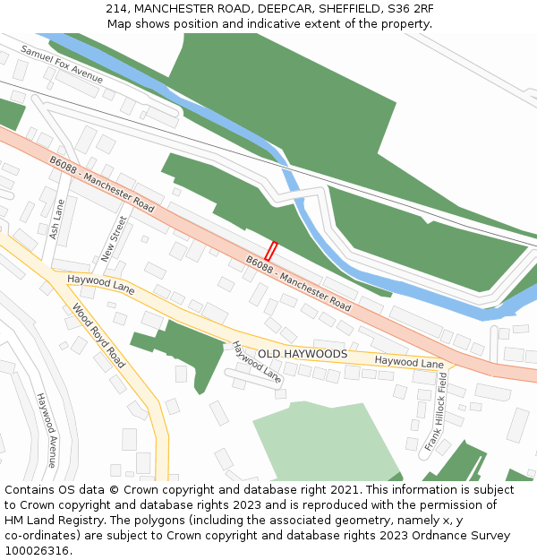 214, MANCHESTER ROAD, DEEPCAR, SHEFFIELD, S36 2RF: Location map and indicative extent of plot