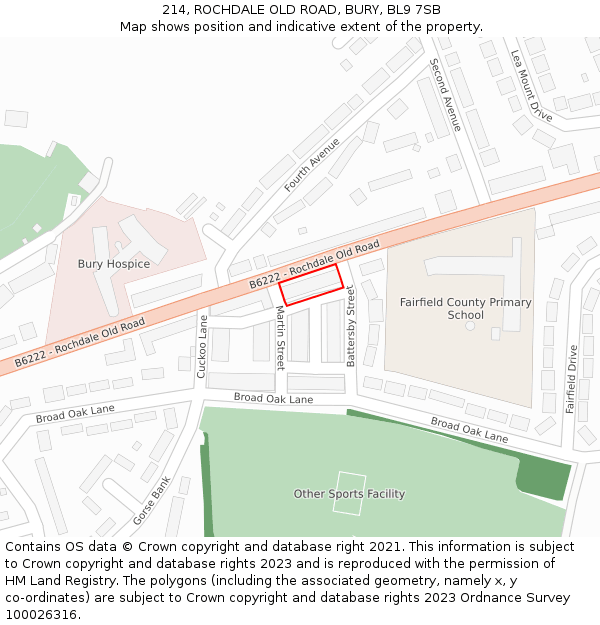 214, ROCHDALE OLD ROAD, BURY, BL9 7SB: Location map and indicative extent of plot